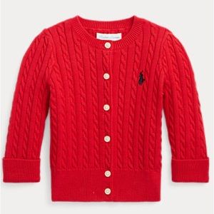 BNWT Ralph Lauren Red Cardigan sweater Sz 3 months